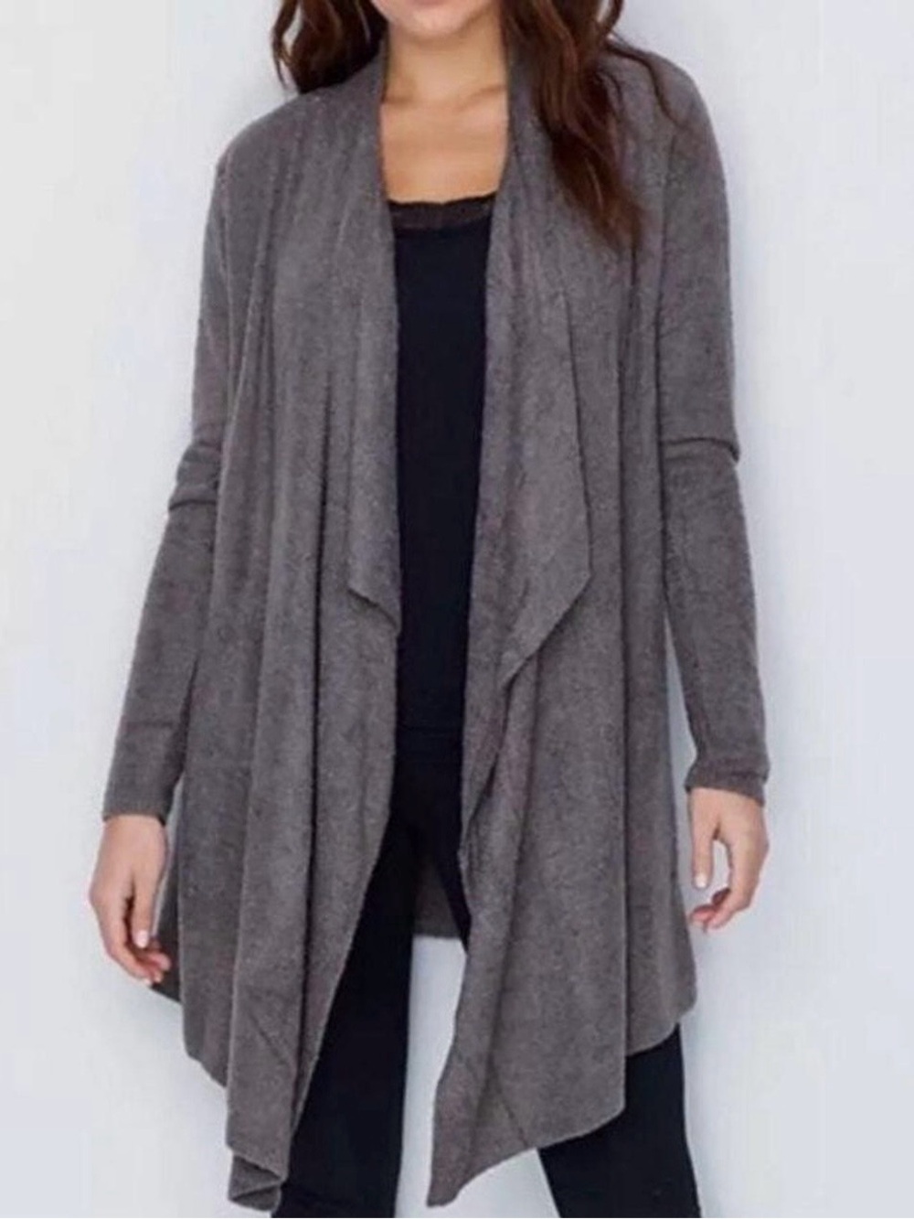 Barefoot Dreams grey cozy chic Draped Open-Front Cardigan